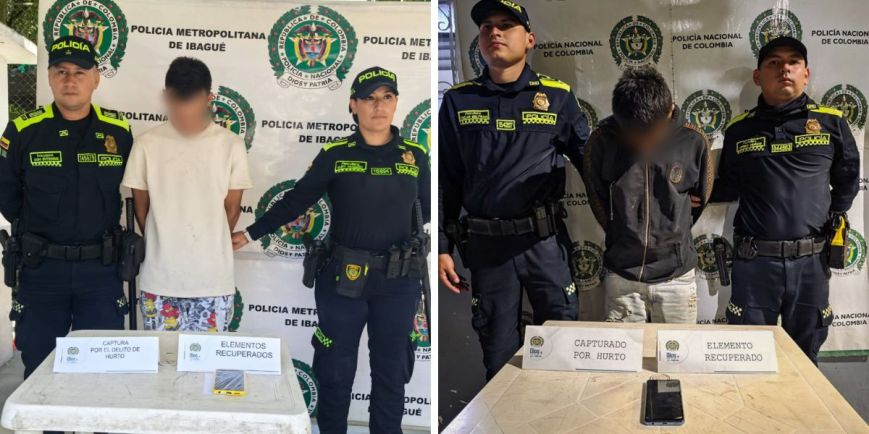 Capturan a dos presuntos ladrones en Ibagué: hurto de celulares frustrado en Jardín Santander y Ambalá
